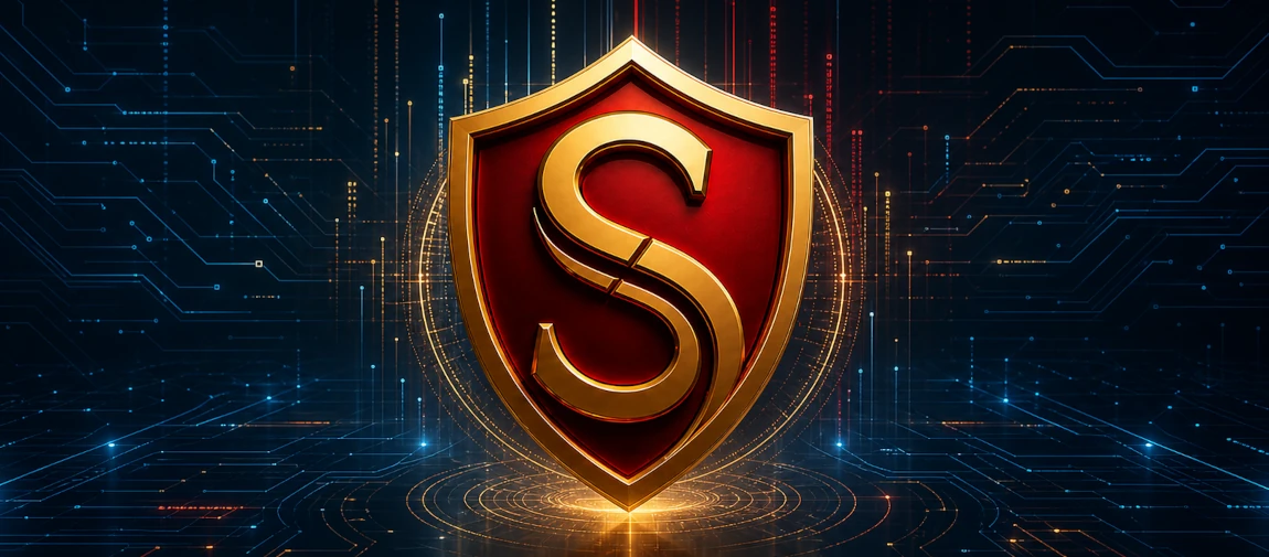 Premium Santo Warden shield crest with a gold letter S